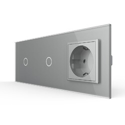 Сенсорный выключатель Livolo комбинированный на 2 линии 1 розетка 3 модуля Серый