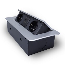 Розетка горизонтальная выдвижная 2 Euro 16A, USB type A+C с блоком 18W RocketSocket, проводка, цвет серый