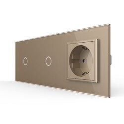 Сенсорный выключатель Livolo комбинированный на 2 линии 1 розетка 3 модуля Золотой