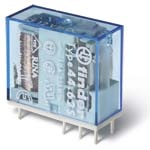 FINDER Миниатюрное универсальное электромеханическое реле; монтаж на печатную плату или в розетку; выводы с шагом 5мм; 2СO 10A; контакты AgNi; катушка 12В DC (чувствит.); степень защиты RTII(арт.446270120000)