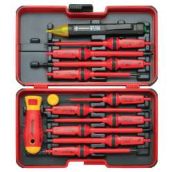 KL301IS E-SMART Набор инструментов в электроизол. исполнении VDE до 1000В: рукоятка-держатель, 10 отверток-вставок, вращающийся упор, бесконтактный индикатор напряжения GT-12