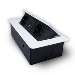 Розетка горизонтальная выдвижная 2 Euro 16A, USB type A+C с блоком 18W RocketSocket, проводка, цвет белый