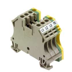 Weidmuller 1034000000 WMA 4/4 Исполнение: Проходная клемма, Соединительная клемма двигателя, Винтовое соединение, 4 мм.кв, 800 V, 32 A, Темно-бежевый