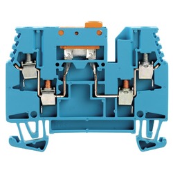 Weidmuller 1039980000 WTR 2.5/ZZ BL Исполнение: Измерительная клемма с размыкателем, Винтовое соединение, 2.5 мм.кв, 400 V, 14 A, поворотный, синий