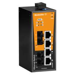 Weidmuller 1504240000 IE-SW-BL06T-4POE-2ST Исполнение: Сетевой выключатель, unmanaged PoE, Fast Ethernet, Количество портов: 4 * RJ45 10/100 BaseT(X) PoE+, 2 * ST, многомодовый, IP30, -40 °C...75 °C
