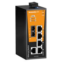 Weidmuller 1504260000 IE-SW-BL06T-1TX-4POE-1SC Исполнение: Сетевой выключатель, unmanaged PoE, Fast Ethernet, Количество портов: 1 * RJ45 10/100BaseT(X), 4 * RJ45 10/100 BaseT(X) PoE+, 1 * SC, многомодовый, IP30, -40 °C...75 °C