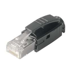 Weidmuller 1963590000 IE-PS-RJ45-TH-BK Исполнение: Обжимной разъем RJ45, Вилка с насадкой для устранения изгиба, черного цвета, Cat.6A / Class EA (ISO/IEC 11801 2010)
