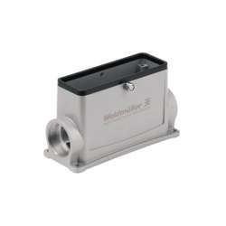 Weidmuller 1968370000 HDC 64D SZO 2PG29G Исполнение: HDC - корпус, Типоразмер: 8, Вид защиты: IP65, Корпус цоколя, Центральная скоба для фиксации на верхней части, высокий, Типоразмер кабельных вводов: PG 29