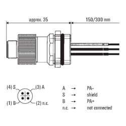 Weidmuller 8425940000 POS-4P M12 M20 300мм.квИсполнение: Разъем с установочным пальцем, M12, Вилка, прямая, Количество полюсов: 4